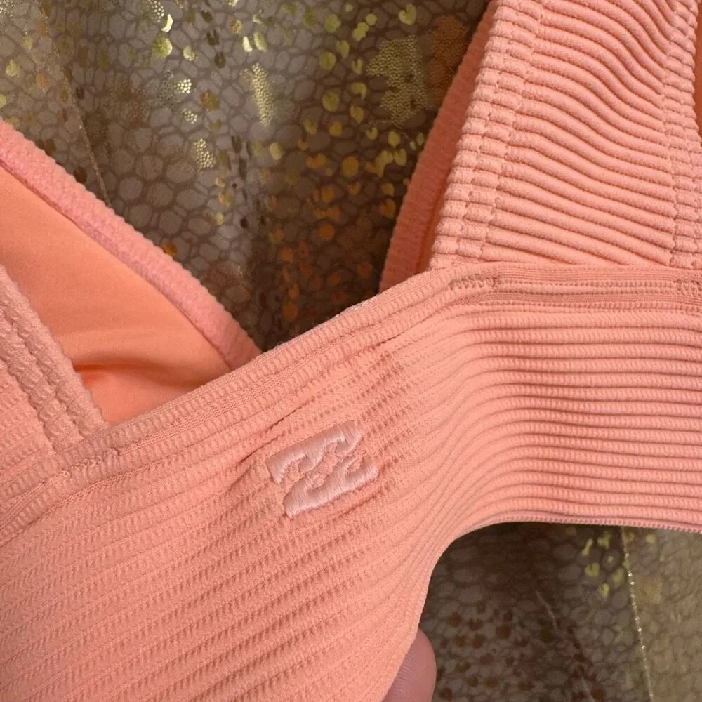 Billabong Tanlines Remi Plunge Ribbed Peach Tart Bikini Top Med NWT